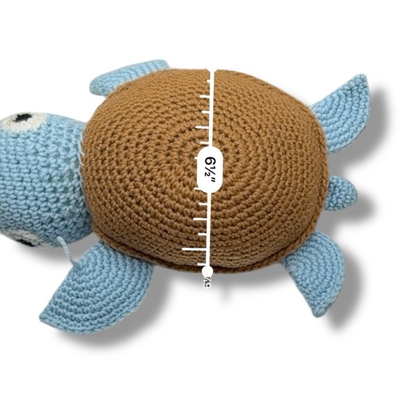 Handmade Crochet Sea Turtle Plush Blue Brown 13x6.5 Knit Soft Stuffed Animal Toy - Picture 7 of 7